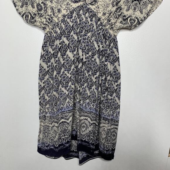 Angie women's blue white ikat print kimono sleeve mini dress Small - Picture 4 of 8